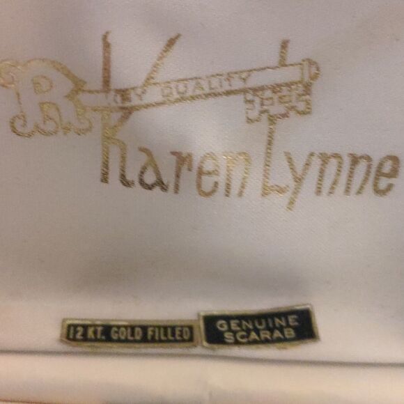 Karen Lynn Vintage Genuine Scarab and matching‎ earrings 12 kt. Gold filled - Picture 2 of 6